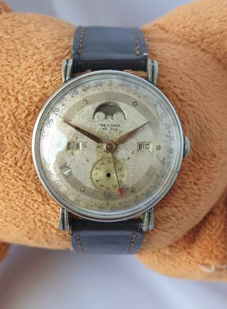 Record Geneve Datofix Triple Date Moonphase Vintage 1940 Rare Watch 35mm