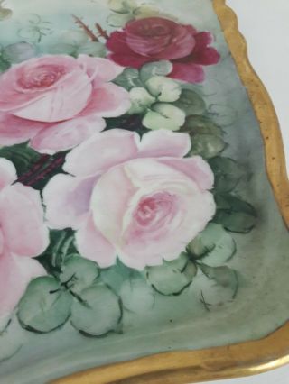 Vintage Vanity Dresser Tray Floral Hand Painted Pink Roses Flowers Porcelain 2