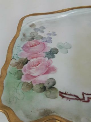 Vintage Vanity Dresser Tray Floral Hand Painted Pink Roses Flowers Porcelain 3
