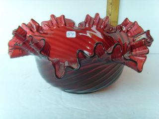 Antq Pigeon Blood Red Pontiled Midwestern Swirled Bowl - American 1860 - 1880 55/54