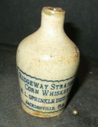 Antique Stoneware Mini Jug Ridgeway Straight Corn Whiskey Florida E195 Pl