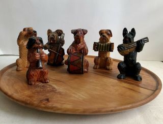 Vintage Hand Carved & Painted Wood All Dog Musical Band Circa 1950s