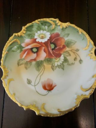 . Signed,  Vintage China Porcelain Royal Munich Hand Painted Floral Plate