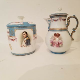 Antique French Porcelain Biscut Jar And Coffee Pot