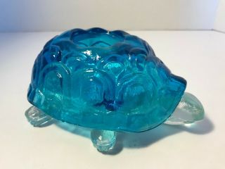 Rare: Vtg L.  E Smith Crystal Glass Aqua Blue Turtle Fairy Tea Light Candle Holder