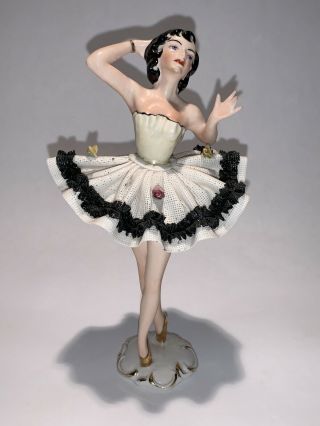 Vintage Dresden Porcelain Lace Ballerina Figurine 6 3/4 " M B Mark