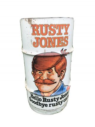 Vintage Rusty Jones Oil Can Drum Trash Can Gas Station Advertising