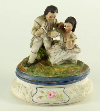 Antique Rare Victorian Conta & Boehme Bisque Porcelain Lg Fairing Box Romantic