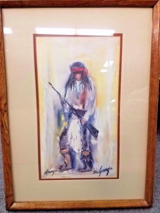 Vintage Degrazia " Apache Hunter " Personally Signed & Framed Print 1980