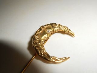 Beautifully Made Vintage Art Nouveau 14k Gold Man In The Moon Stickpin - 2.  9 Gram