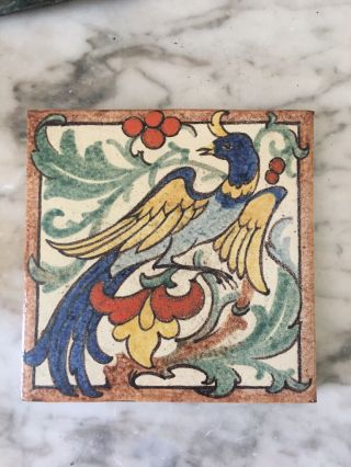 Antique 19th Century Persian Middle Eastern Hand - Painted Tile - Bird