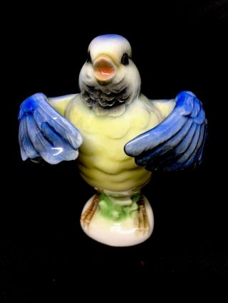 Goebel Porcelain Blue Yellow Bird Figurine W Extended Wings West Germany Rare