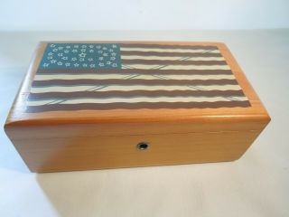 Lane Wood Box With Key 38 Star American Flag Hinged Lid 9 " X 5 " X 3 "