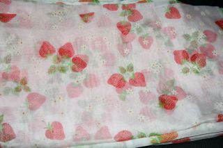Vintage Flocked Fabric Sheer Deep Red Strawberries 36 Inches Wide X 7 Yards