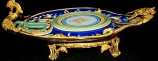 19c ANTIQUE MAJOLICA FRENCH BRONZE MOUNT FOOTED TRAY 2