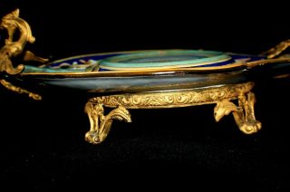 19c ANTIQUE MAJOLICA FRENCH BRONZE MOUNT FOOTED TRAY 3