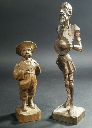 Vintage Spanish Spain Don Quixote & Sancho Panza Hand Carved Wooden Figures