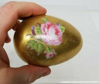 Antique Vintage Gilt Golden Limoges Enamel Floral Egg Shaped Box Etrog 2