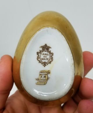 Antique Vintage Gilt Golden Limoges Enamel Floral Egg Shaped Box Etrog 3