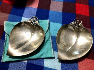 2 Vintage Tiffany & Co.  Makers Sterling Silver Leaf Candy / Nut Dish / Bowl