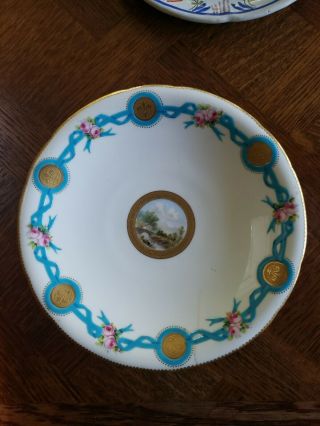 Ornate Limoges Or Sevres Pedestal Plate Gold Edge With Roses And Fleur De Lys