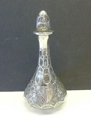 1886 Art Nouveau Swirl Sterling Silver Overlay Crystal Perfume Bottle 6.  5 "