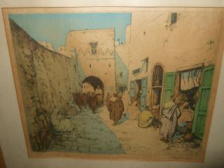 Rare T.  F.  Simon Orientalist Color Etching 1913 Well Listed Artist