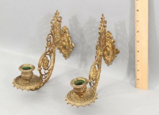 Antique 19thC Victorian Gilt Bronze Architectural Swing Arm Wall Candle Sconces 2
