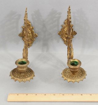 Antique 19thC Victorian Gilt Bronze Architectural Swing Arm Wall Candle Sconces 3