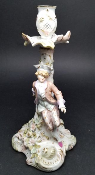 Antique Sitzendorf Dresden Germany Figural Porcelain Candle Holder 1884 - 1902