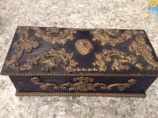 Vtg Antique Old Gesso Carved French Victorian Style Old Box Hand Painted