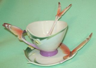 Reserved For Jocas Franz Porcelain Jen Woo Butterfly Cup & Saucer Set & Spoon