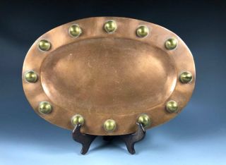 Vintage Handmade Arts & Crafts Mission Copper Tray With Brass Accents