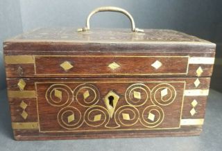 Rare Anglo Indian Brass Inlaid Teak Box
