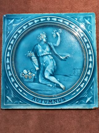 Antique Late 19th Cent Minton Hollins & Co.  Stoke On Trent " Autumnus " Tile 8 " X8 "