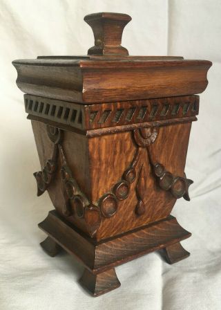 Antique Hand Carved Wood Footed Box Box With Lid For Tea,  Tobacco,  Spices,  6 "
