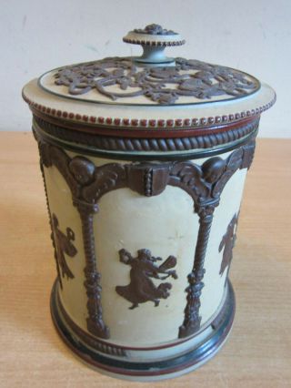 Antique Villeroy & Boch,  Mettlach Brown Jasperware Lidded Tobacco / Biscuit Jar