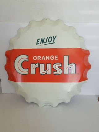 Vintage Orange Crush Soda Embossed Tin Bottle Cap Stout Sign St Louis