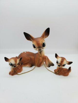 Vintage Mother Deer With 2 Babies On Chains Norleans Japan