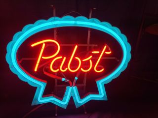 Vintage Pabst Blue Ribbon Beer Pbr Neon Bar Sign