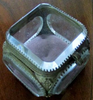 Antique French Trinket Jewelry Box Beveled Glass & Brass Ormolu Ex -