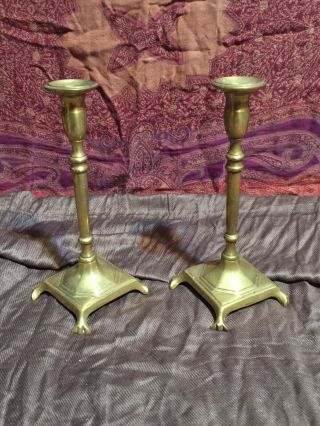 Vintage Etched Brass 9 Inch Claw Foot Candlestick Holders Made In India