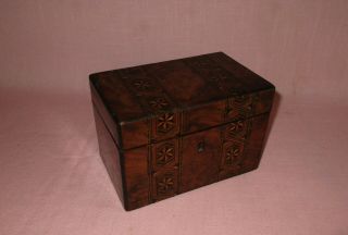 Antique 19th C English Wood Inlay Marquetry Banded 2 Compartment Tea Caddy Box