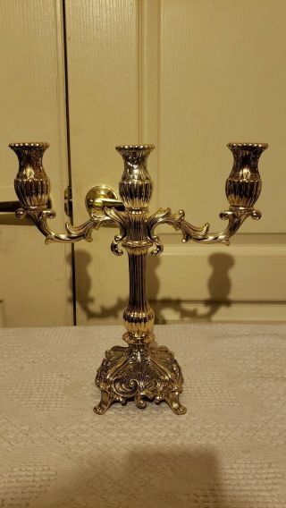 Vintage Solid Bronze Or Brass Ornate 3 Arm Candelabra Candle - Holder