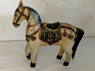 Gorgeous 8 " Antique Vtg Sweden Hand Carved Wooden Painted Horse Folk Art