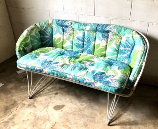 Vtg Homecrest Mid Century Modern Wrought Iron Patio Love Seat Cushions