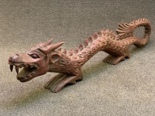 Vintage Chinese Hand Carved Wood Dragon Statue - 39 "