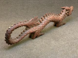 Vintage Chinese Hand Carved Wood Dragon Statue - 39 