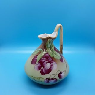 Vintage Nippon Hand Painted Squat Vase With Handle,  Cherries