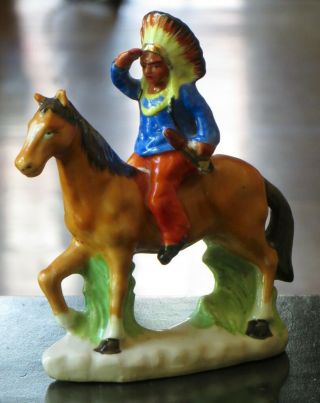 Vintage Ceramic Indian Chief Riding Horse Figurine Made In Japan